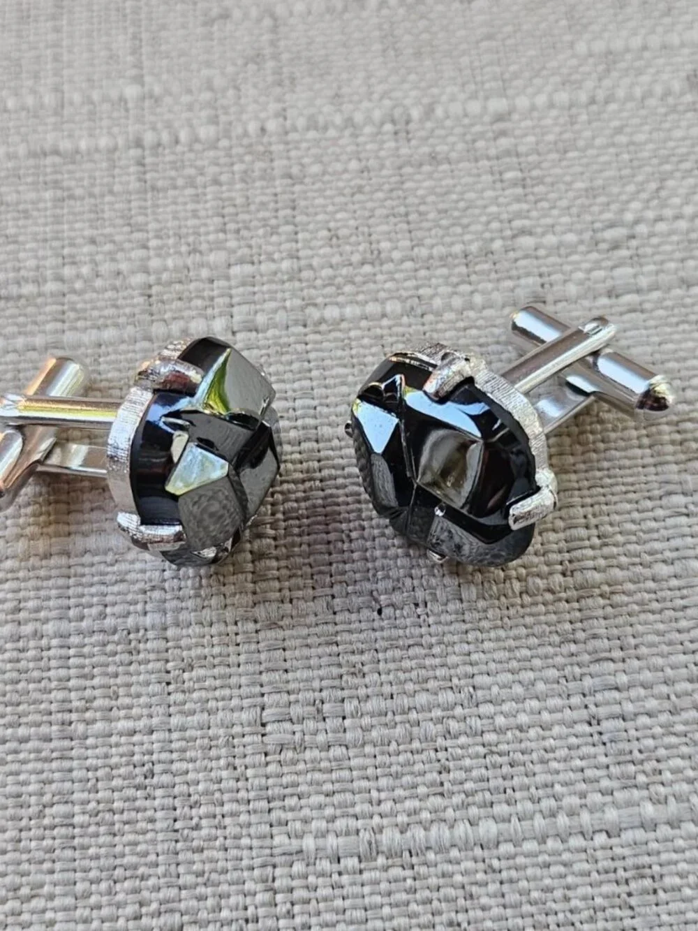 Vintage Sarah Coventry Men Cufflink Black Faux Stone Cuff Links Stud Men Jewelry